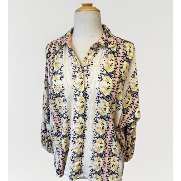 Porridge Tops - Porridge Anthropologie Sz Small Yellow Honeycomb Button Down Long Sleeve